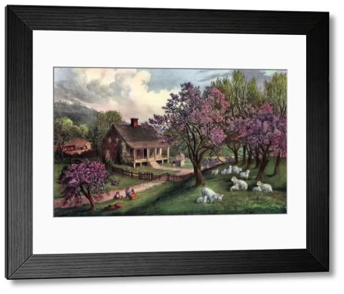 Framed Print : American Homestead in Spring, 1869. Artist: Currier and Ives Framed Print : American Homestead in Spring, 1869. Artist: Currier and Ives
