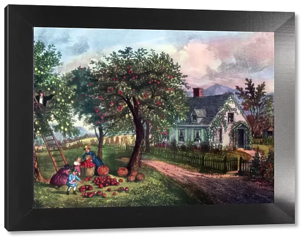 American Homestead in Autumn, 1869. Artist: Currier and Ives