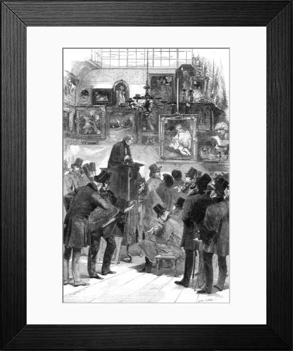 Framed Print : Picture sale at Messrs Christie and Mantons, King Street, St Jamess, London, 1856 Framed Print : Picture sale at Messrs Christie and Mantons, King Street, St Jamess, London, 1856