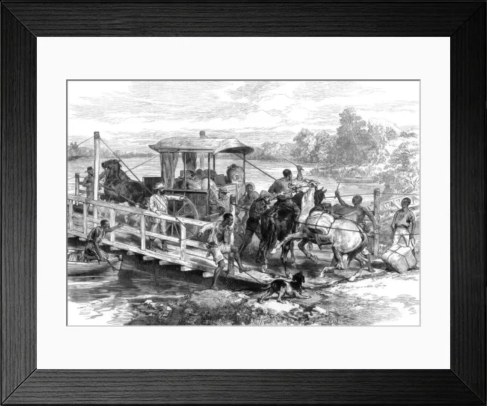 Framed Print : Pontoon over the Vaal River, Klipdrift, South African diamond fields, 1874 Framed Print : Pontoon over the Vaal River, Klipdrift, South African diamond fields, 1874