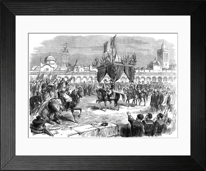 Framed Print : Reception of the Emperor of France on the quay at Algiers, 1865 Framed Print : Reception of the Emperor of France on the quay at Algiers, 1865