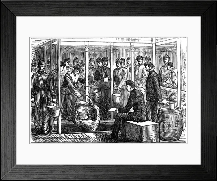Framed Print : Serving out porter on a troop-ship, 1878 Framed Print : Serving out porter on a troop-ship, 1878