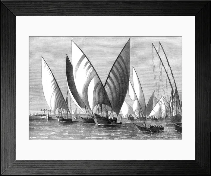 Framed Print : The River at Boulak Bridge, Cairo, with dahabeahs passing, 1874 Framed Print : The River at Boulak Bridge, Cairo, with dahabeahs passing, 1874