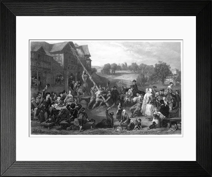 Framed Print : Raising the May-Pole, c1854. Artist: E Goodall Framed Print : Raising the May-Pole, c1854. Artist: E Goodall