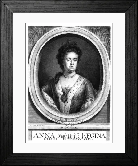 Framed Print : Anne, Queen of Great Britain and Ireland. Artist: George Vertue Framed Print : Anne, Queen of Great Britain and Ireland. Artist: George Vertue