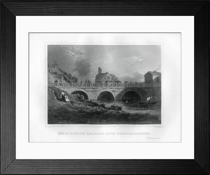 Framed Print : The Race Bridge Fair Mount Water Works, Philadelphia, Pennsylvania, USA, 1855. Artist: J Andrews Framed Print : The Race Bridge Fair Mount Water Works, Philadelphia, Pennsylvania, USA, 1855. Artist: J Andrews