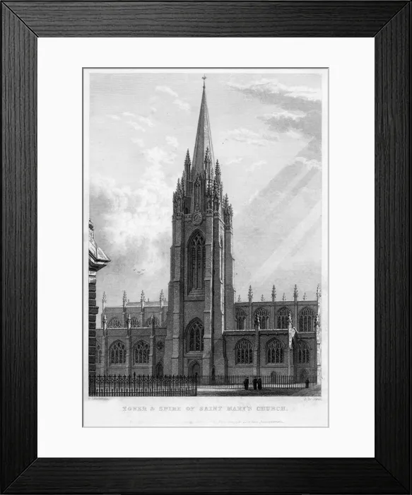 Framed Print : Tower and spire of Saint Marys Church, Oxford, 1833. Artist: John Le Keux Framed Print : Tower and spire of Saint Marys Church, Oxford, 1833. Artist: John Le Keux