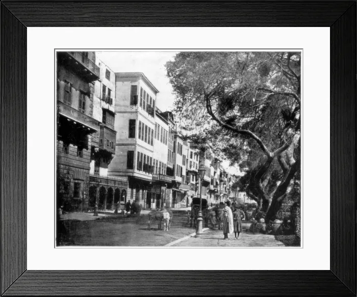 Framed Print : The Ezbekiyeh and Street Scene, Cairo, Egypt, late 19th century. Artist: John L Stoddard Framed Print : The Ezbekiyeh and Street Scene, Cairo, Egypt, late 19th century. Artist: John L Stoddard