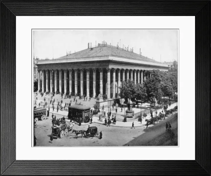 Framed Print : The Bourse, Paris, late 19th century. Artist: John L Stoddard Framed Print : The Bourse, Paris, late 19th century. Artist: John L Stoddard