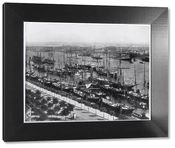 Hamburg harbour, Germany, late 19th century. Artist: John L Stoddard