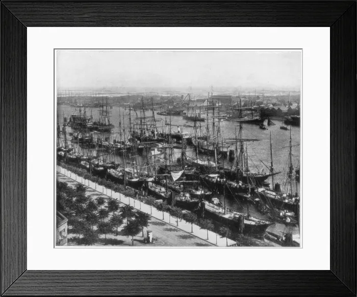 Framed Print : Hamburg harbour, Germany, late 19th century. Artist: John L Stoddard Framed Print : Hamburg harbour, Germany, late 19th century. Artist: John L Stoddard