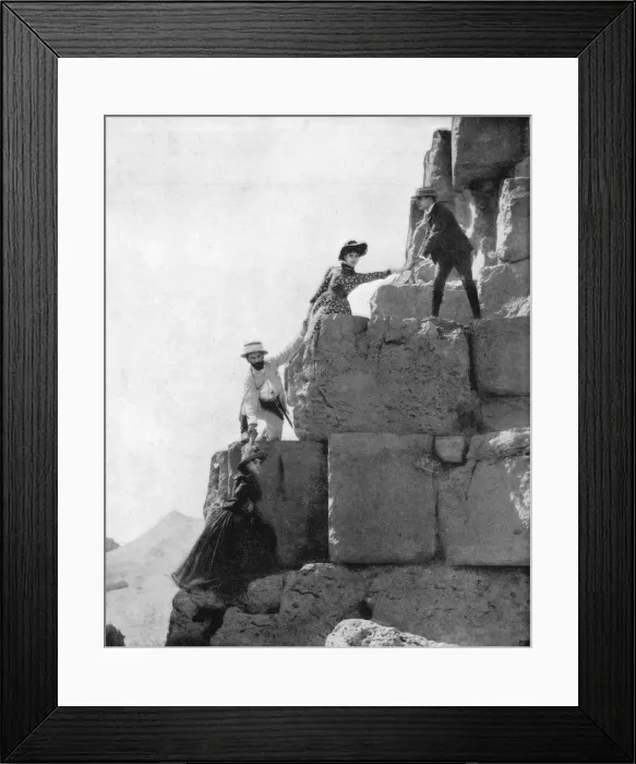Framed Print : Climbing The Great Pyramid, Egypt, late 19th century. Artist: John L Stoddard
