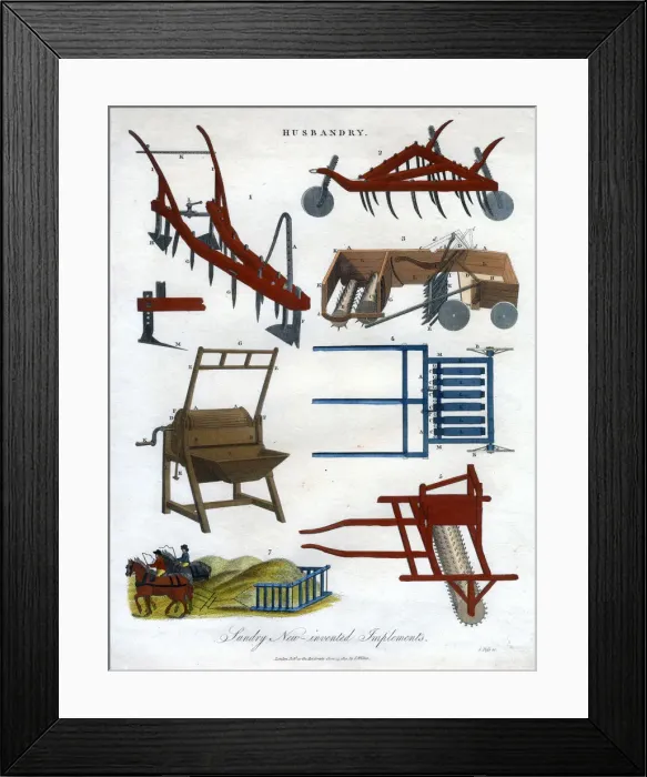 Framed Print : Sundry New-invented Implements, 1810. Artist: J Pass Framed Print : Sundry New-invented Implements, 1810. Artist: J Pass