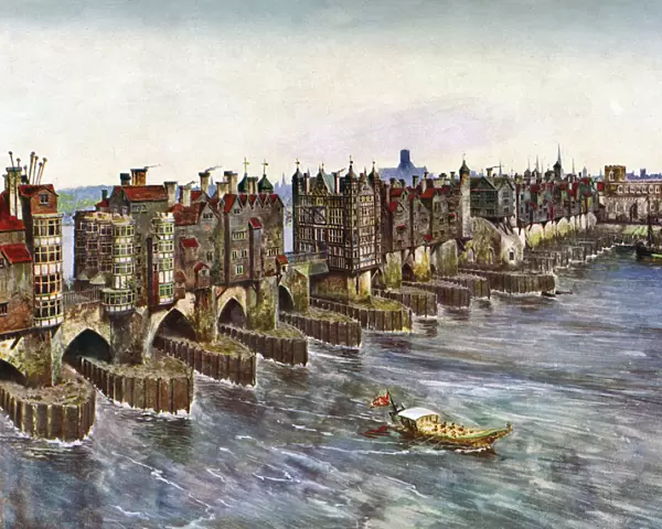 Old London Bridge, about 1630, (c1900-1920)