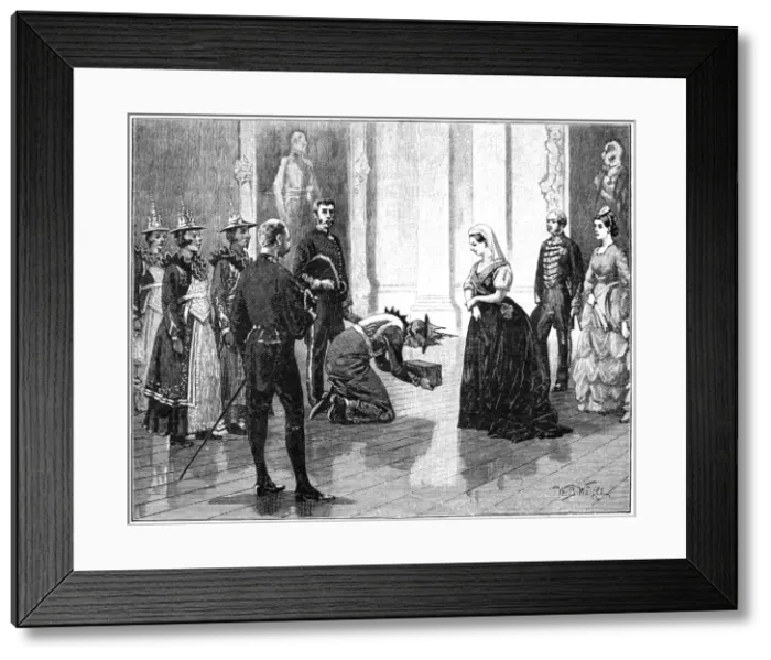 Framed Print : The queen receiving the Burmese embassy, mid-late 19th century, (1900). Artist: William Barnes Wollen Framed Print : The queen receiving the Burmese embassy, mid-late 19th century, (1900). Artist: William Barnes Wollen