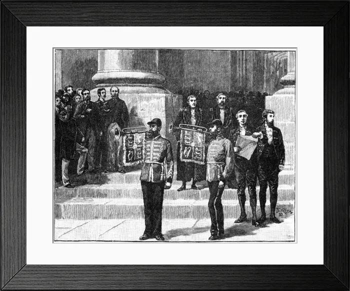 Framed Print : Heralds at the Mansion House proclaiming the queen as Empress of India, London, May 1876, (1900). Artist: William Barnes Wollen Framed Print : Heralds at the Mansion House proclaiming the queen as Empress of India, London, May 1876, (1900). Artist: William Barnes Wollen
