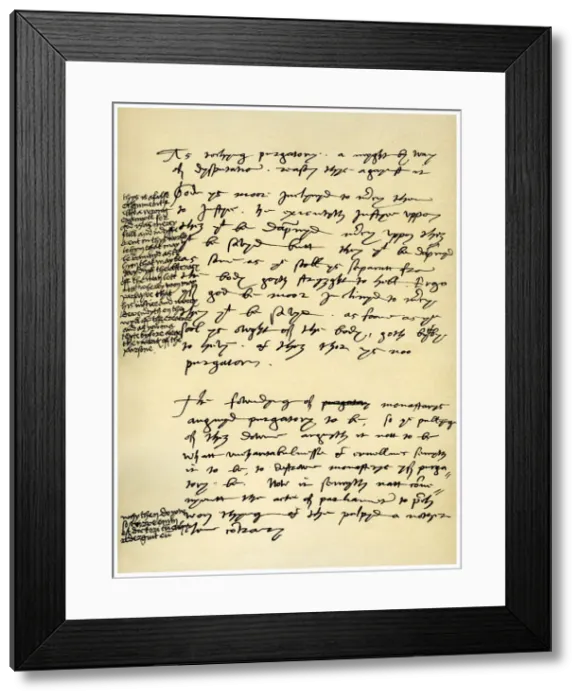 Framed Print : Arguments against Purgatory in the hand of Hugh Latimer, Bishop of Worcester, c1538. Artist: King Henry VIII Framed Print : Arguments against Purgatory in the hand of Hugh Latimer, Bishop of Worcester, c1538. Artist: King Henry VIII