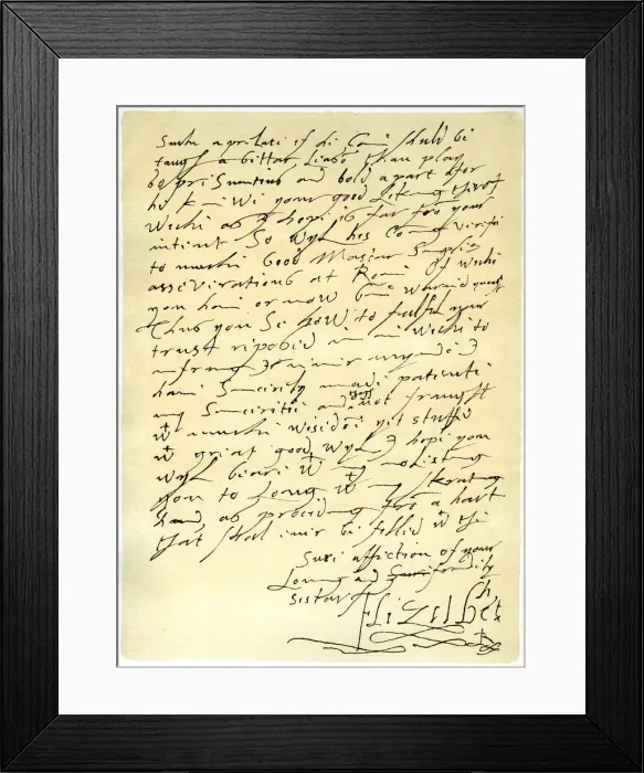 Framed Print : Letter from Queen Elizabeth I to James VI of Scotland, 5th January 1603. Artist: Queen Elizabeth I Framed Print : Letter from Queen Elizabeth I to James VI of Scotland, 5th January 1603. Artist: Queen Elizabeth I