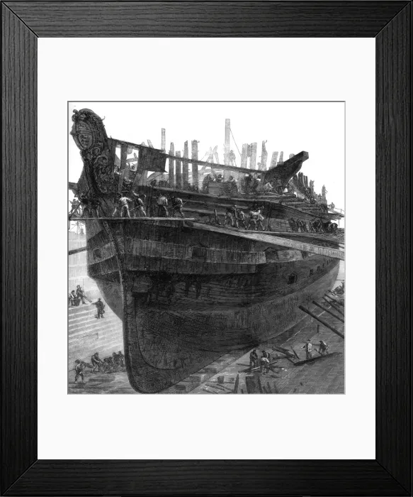 Framed Print : Breaking up the hospital ship Dreadnought at Chatham dockyard, 1875 Framed Print : Breaking up the hospital ship Dreadnought at Chatham dockyard, 1875