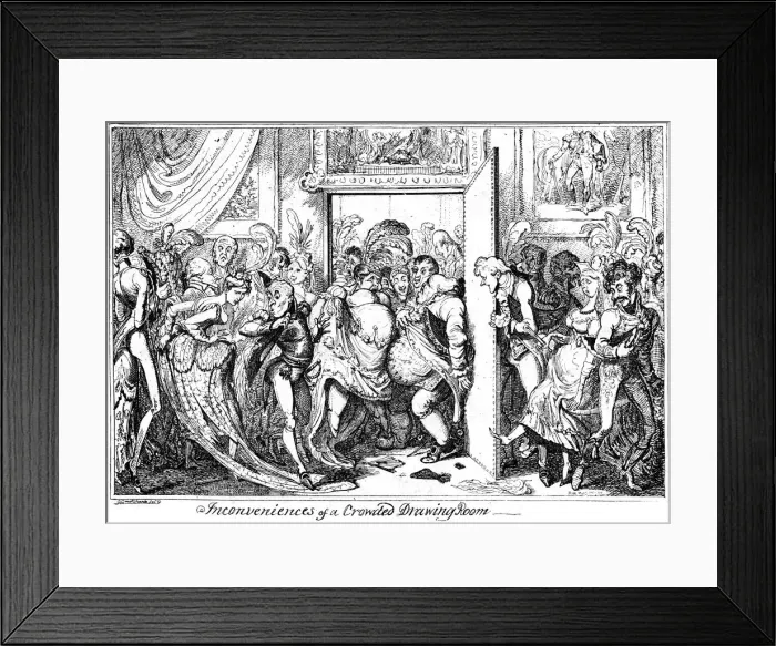 Framed Print : Inconvenience of a Crowded Drawing Room, 1818. Artist: George Cruikshank Framed Print : Inconvenience of a Crowded Drawing Room, 1818. Artist: George Cruikshank