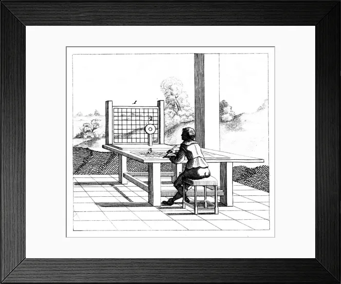 Framed Print : Figure practising perspective drawing, 1639 Framed Print : Figure practising perspective drawing, 1639