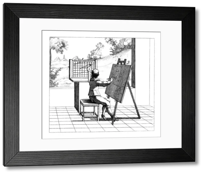 Framed Print : Figure practising perspective drawing, 1639 Framed Print : Figure practising perspective drawing, 1639