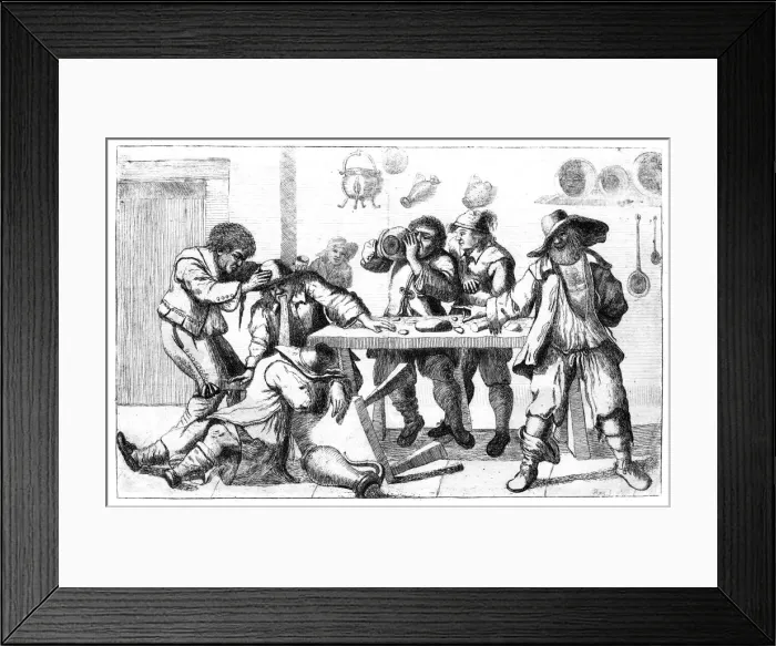 Framed Print : Drunken figures, c17th century Framed Print : Drunken figures, c17th century