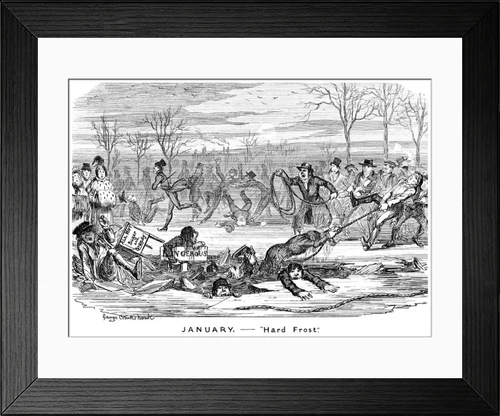 Framed Print : January - Hard Frost, 19th century. Artist: George Cruikshank Framed Print : January - Hard Frost, 19th century. Artist: George Cruikshank
