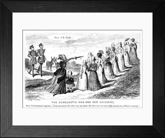 Framed Print : The Scholastic Hen and Her Chickens, 19th century. Artist: George Cruikshank Framed Print : The Scholastic Hen and Her Chickens, 19th century. Artist: George Cruikshank