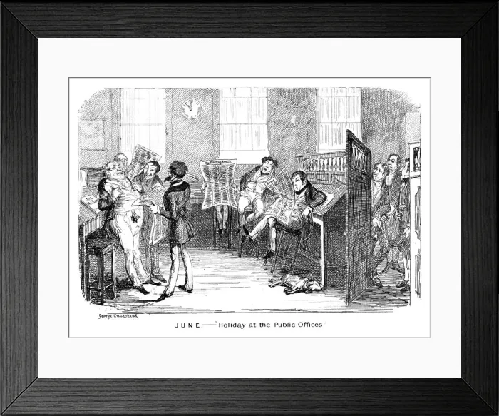 Framed Print : June - Holiday at the Public Offices, c1836. Artist: George Cruikshank Framed Print : June - Holiday at the Public Offices, c1836. Artist: George Cruikshank
