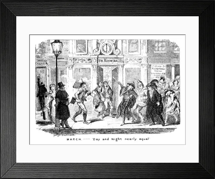 Framed Print : March - Day and Night nearly equal, 19th century. Artist: George Cruikshank Framed Print : March - Day and Night nearly equal, 19th century. Artist: George Cruikshank