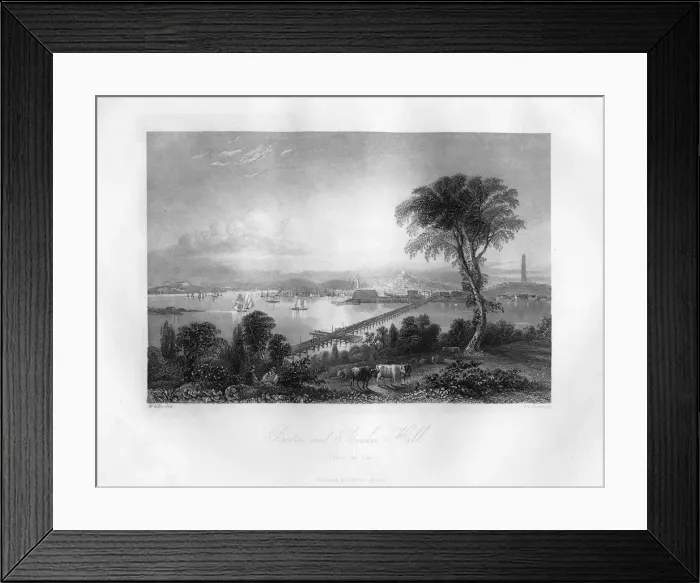 Framed Print : Boston and Bunker Hill, Massachusetts, 1855. Artist: F O Freeman Framed Print : Boston and Bunker Hill, Massachusetts, 1855. Artist: F O Freeman