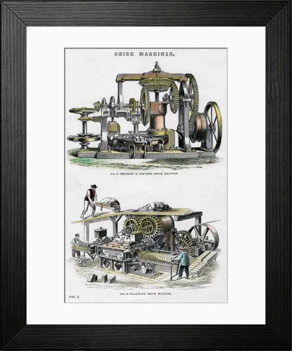 Framed Print : Brick machines, 19th century Framed Print : Brick machines, 19th century