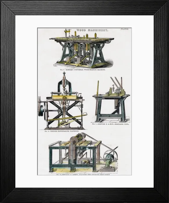 Framed Print : Wood machinery, 19th century Framed Print : Wood machinery, 19th century