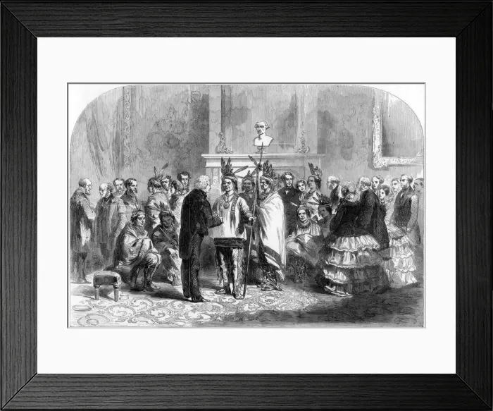 Framed Print : The president of the United States inducing the hostile tribes to shake hands, 1858 Framed Print : The president of the United States inducing the hostile tribes to shake hands, 1858