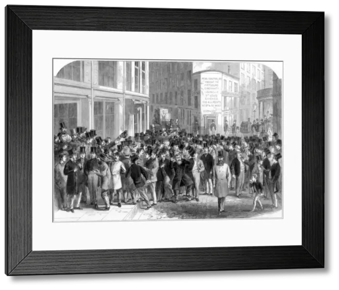 Framed Print : Kerbstone stockbrokers in New York, 1864. Artist: M Jackson Framed Print : Kerbstone stockbrokers in New York, 1864. Artist: M Jackson