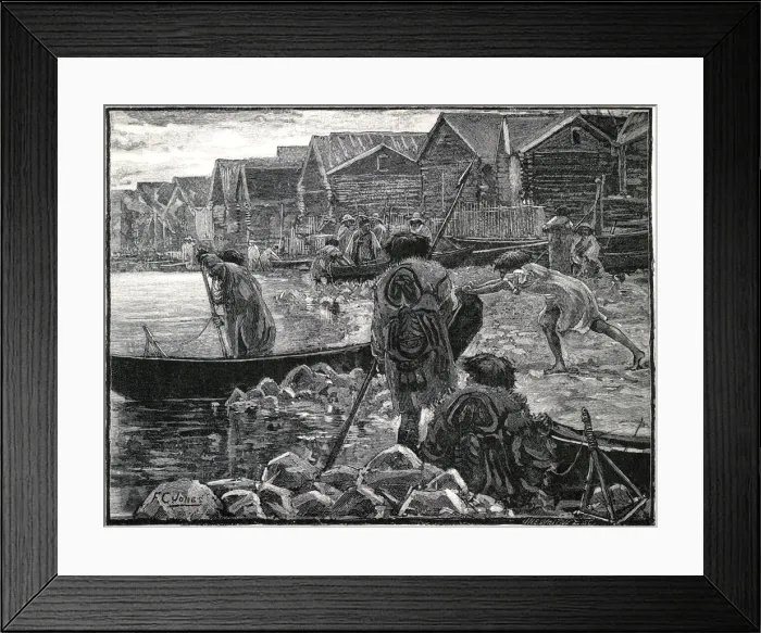 Framed Print : Fishing among the Thlinkits in Alaska, 1882. Artist: J Whitney Framed Print : Fishing among the Thlinkits in Alaska, 1882. Artist: J Whitney