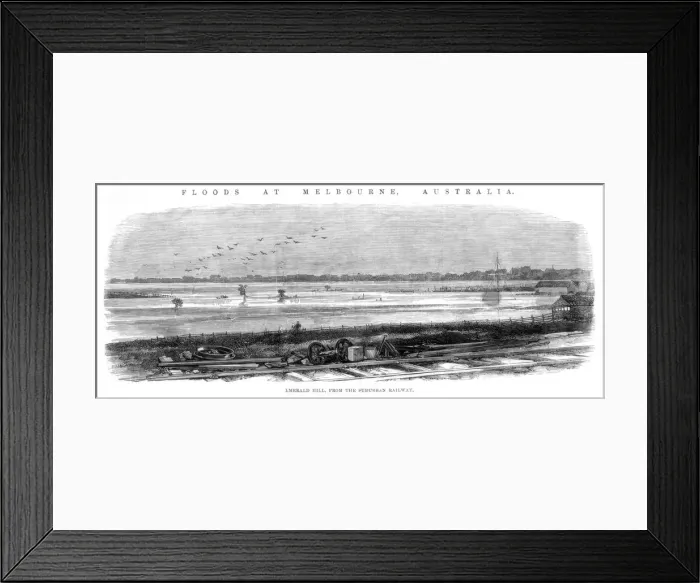 Framed Print : Emerald Hill, from the Suburban Railway - Floods at Melbourne, Australia, 1864 Framed Print : Emerald Hill, from the Suburban Railway - Floods at Melbourne, Australia, 1864