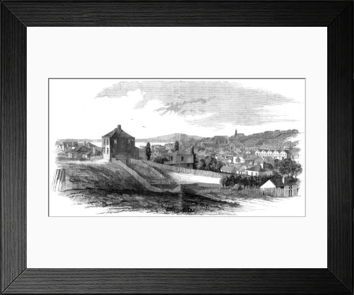 Framed Print : East view of Auckland, New Zealand, 1860. Artist: WH Sutcliffe Framed Print : East view of Auckland, New Zealand, 1860. Artist: WH Sutcliffe