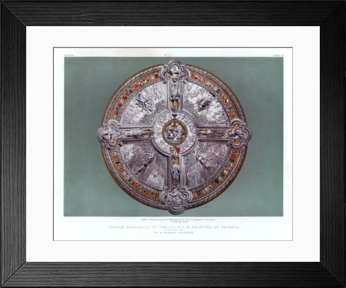 Framed Print : Shield Presented to the Prince and Princess of Prussia. 19th century. Artist: John Burley Waring Framed Print : Shield Presented to the Prince and Princess of Prussia. 19th century. Artist: John Burley Waring