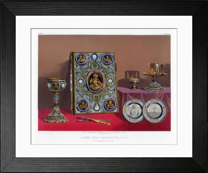 Framed Print : A Gospel Cover and Ecclesiastical Plate, 19th century. Artist: John Burley Waring Framed Print : A Gospel Cover and Ecclesiastical Plate, 19th century. Artist: John Burley Waring