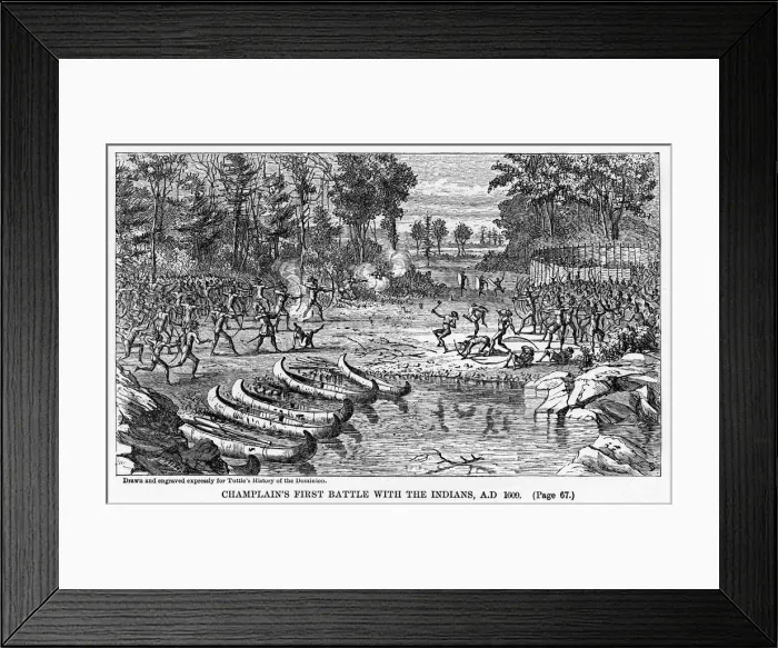 Framed Print : Champlains First Battle with the Indians, AD 1609, (1877) Framed Print : Champlains First Battle with the Indians, AD 1609, (1877)