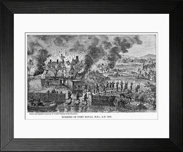 Framed Print : Burning of Port Royal (Nova Scotia), AD 1613, (1877) Framed Print : Burning of Port Royal (Nova Scotia), AD 1613, (1877)