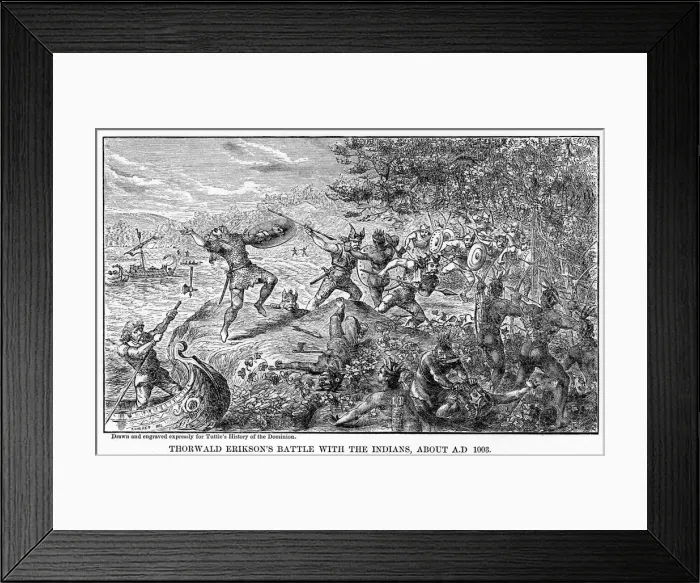 Framed Print : Thorwald Eriksons Battle with the Indians, about AD 1003, (1877) Framed Print : Thorwald Eriksons Battle with the Indians, about AD 1003, (1877)
