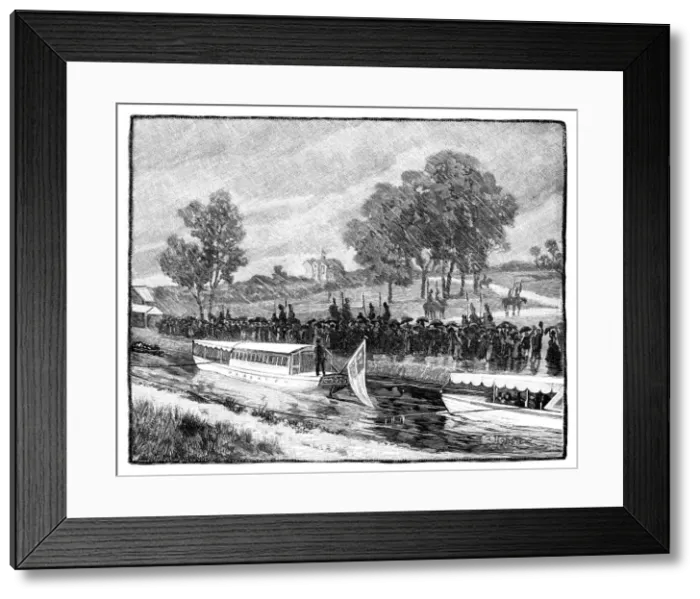Framed Print : The Royal Visit to Worsley Hall; the State Barge on the Bridgwater Canal, 1851, (1888) Framed Print : The Royal Visit to Worsley Hall; the State Barge on the Bridgwater Canal, 1851, (1888)