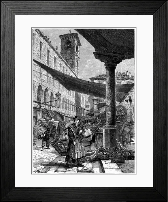 Framed Print : Rialto fruit market, Venice, Italy, 19th century. Artist: Whymper Framed Print : Rialto fruit market, Venice, Italy, 19th century. Artist: Whymper