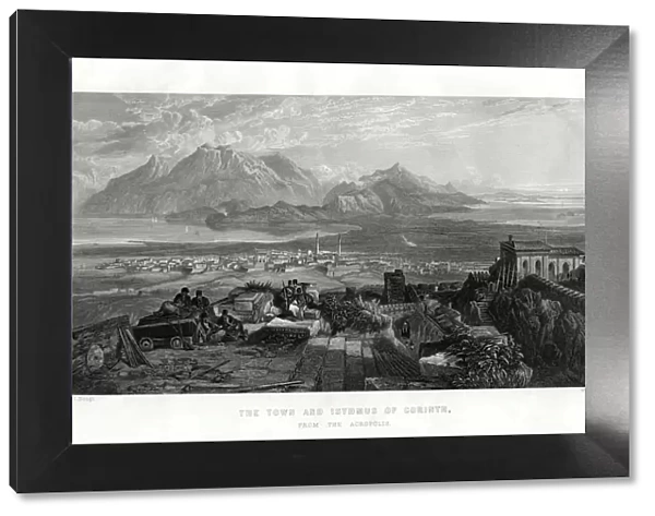 The town and isthmus of Corinth from the Acropolis, Greece, 1887. Artist: W Miller