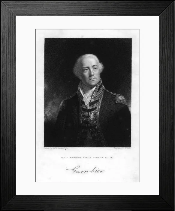 Framed Print : Admiral James Gambier (1756-1833), 1st Baron Gambier, 1837. Artist: W Holl Framed Print : Admiral James Gambier (1756-1833), 1st Baron Gambier, 1837. Artist: W Holl