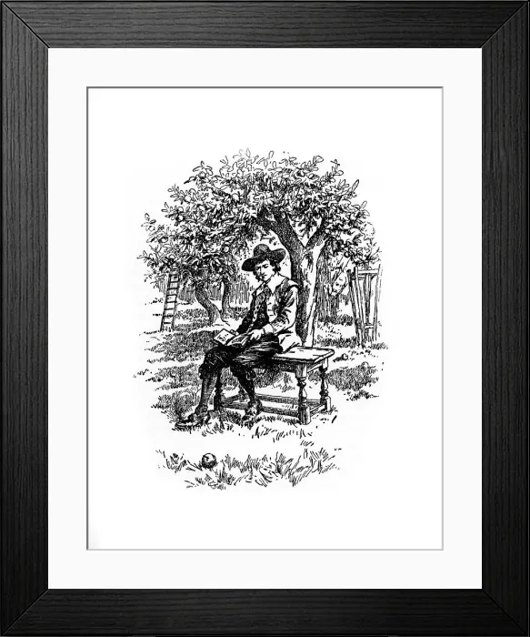 Framed Print : Sir Isaac Newton under the apple tree, (20th century) Framed Print : Sir Isaac Newton under the apple tree, (20th century)