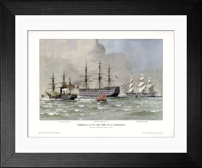 Framed Print : Ship types from the first half of the 19th century, (1900). Artist: Willy Stower Framed Print : Ship types from the first half of the 19th century, (1900). Artist: Willy Stower